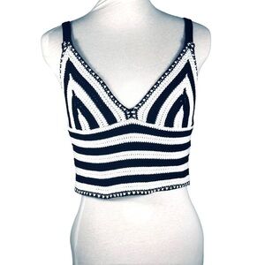 Streetwear Society bralette crochet crop tank stripes black white size S